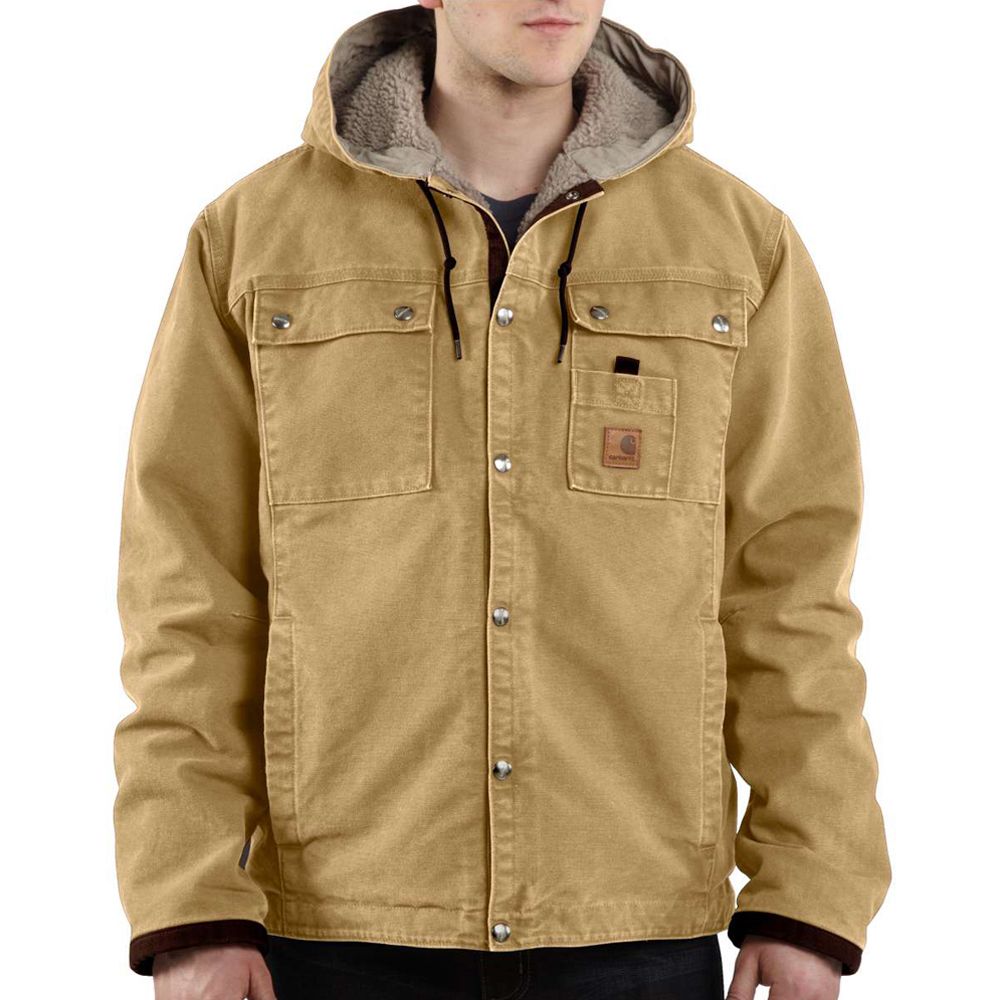 Carhartt Multi-pocket Sandstone Hooded Jacket - Sherpa Lined 