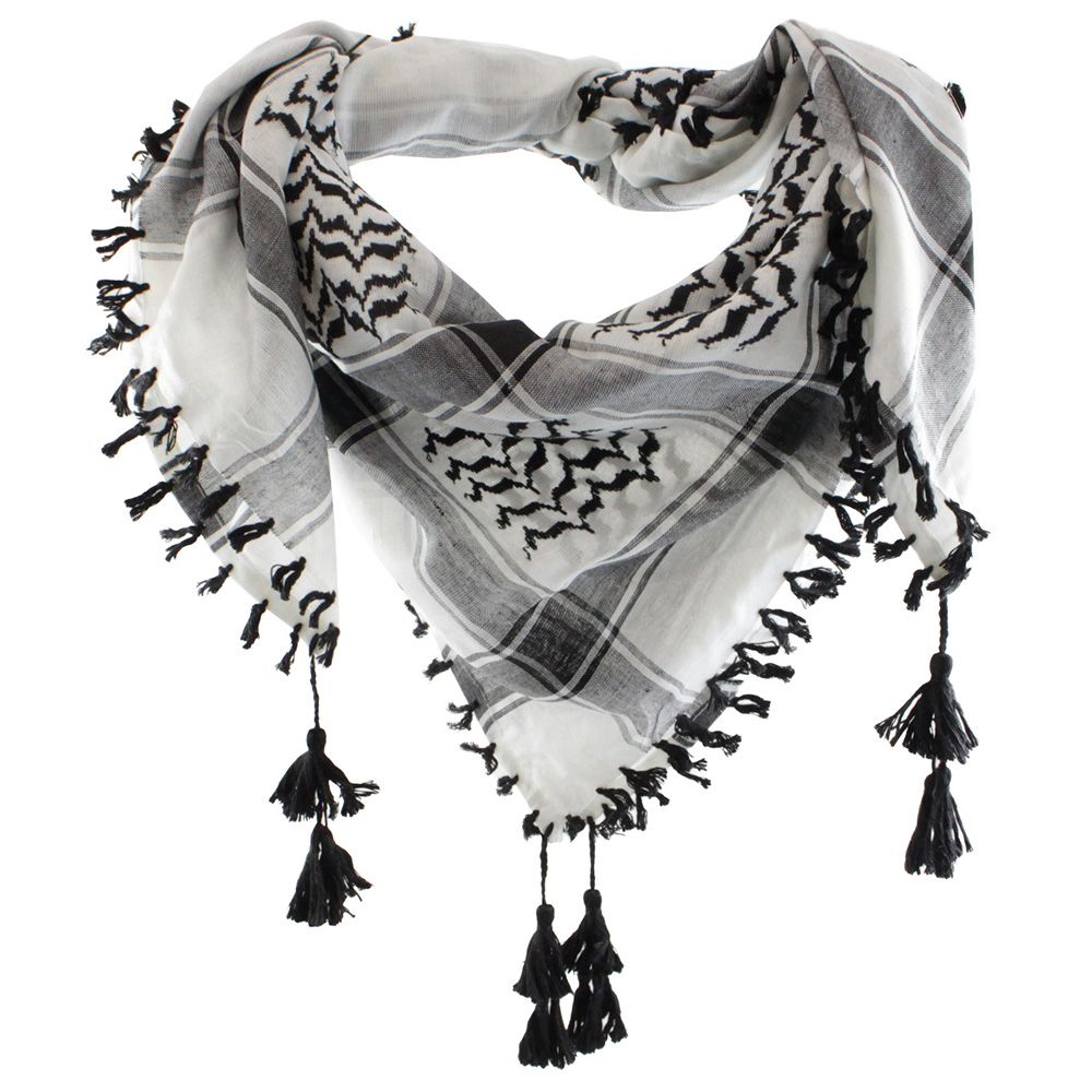 Shemagh Tassel Scarf White/Black | camouflage.ca