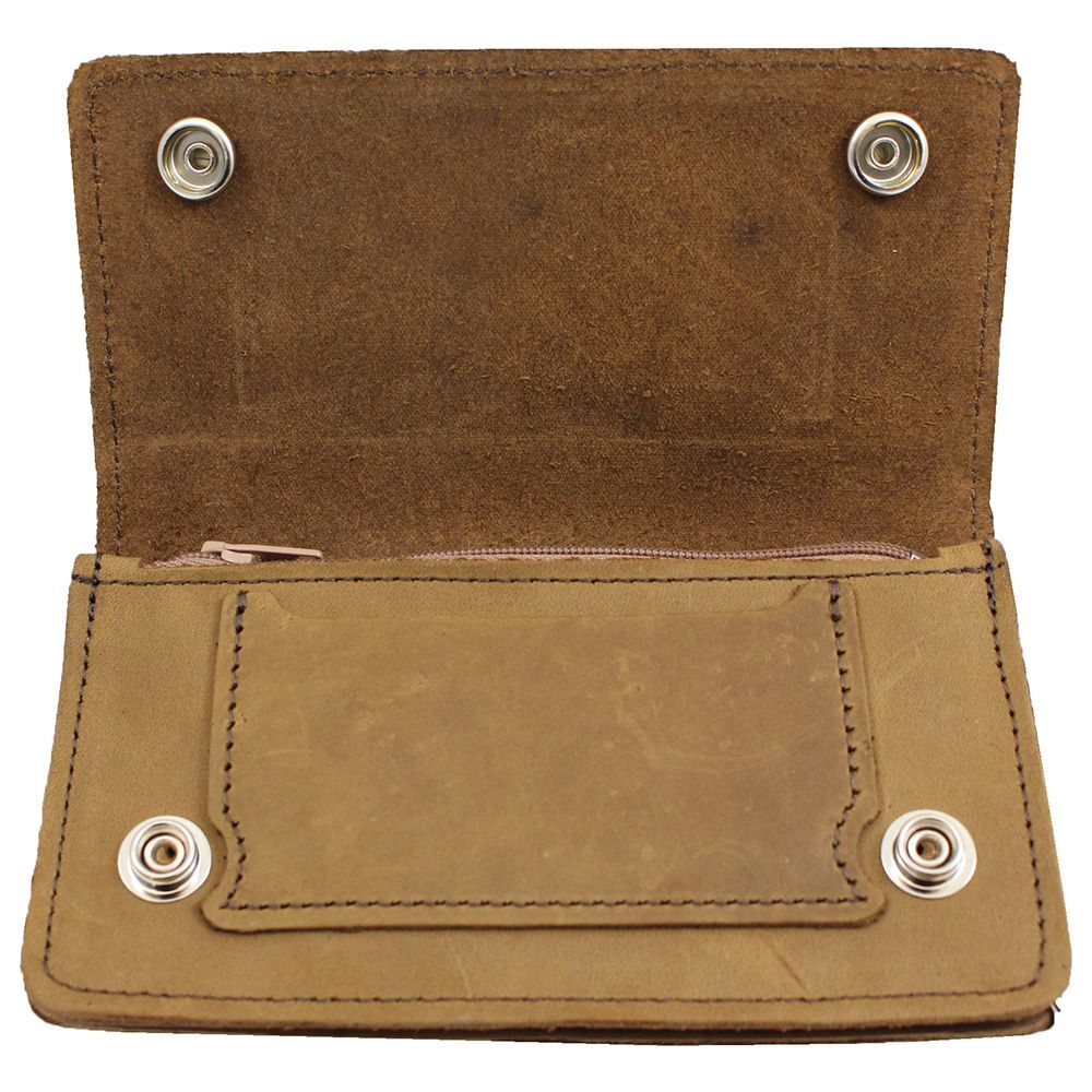 Leather Pull-Up Wallet with Chain - Brown | camouflage.ca