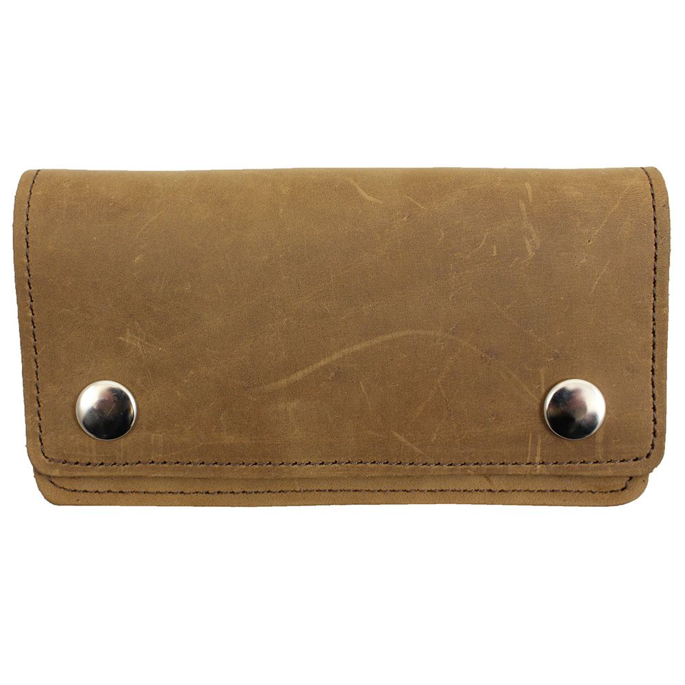 Leather Pull-Up Wallet with Chain - Brown | camouflage.ca