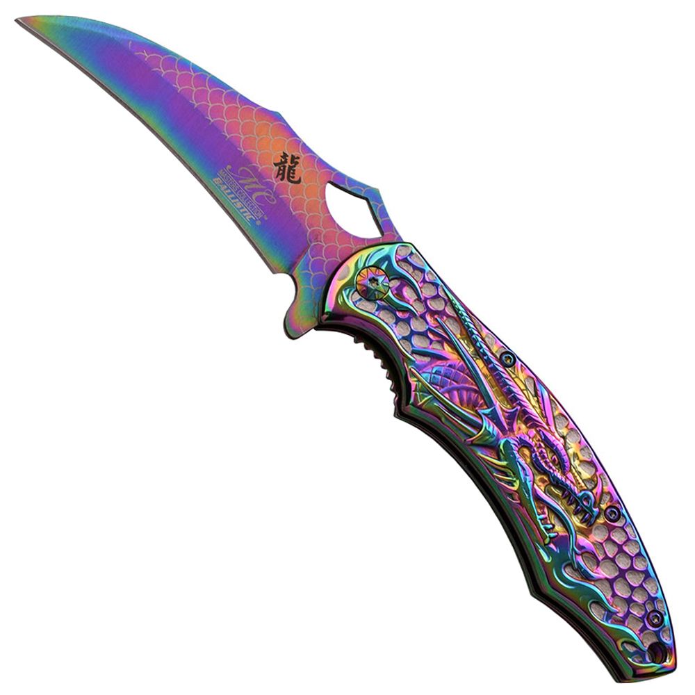 Masters Collection Laser Etch Titanium Coated Blade Folding Knife ...