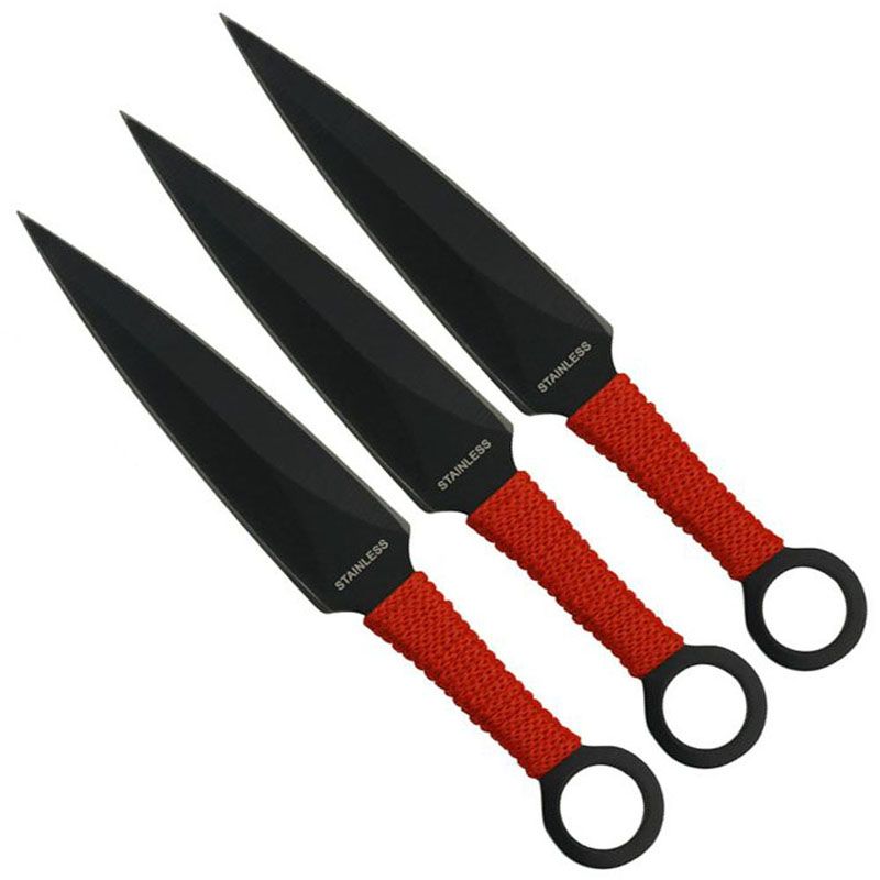 Red Cord Wrapped Handle Throwing Knife Set With Nylon Sheath ...
