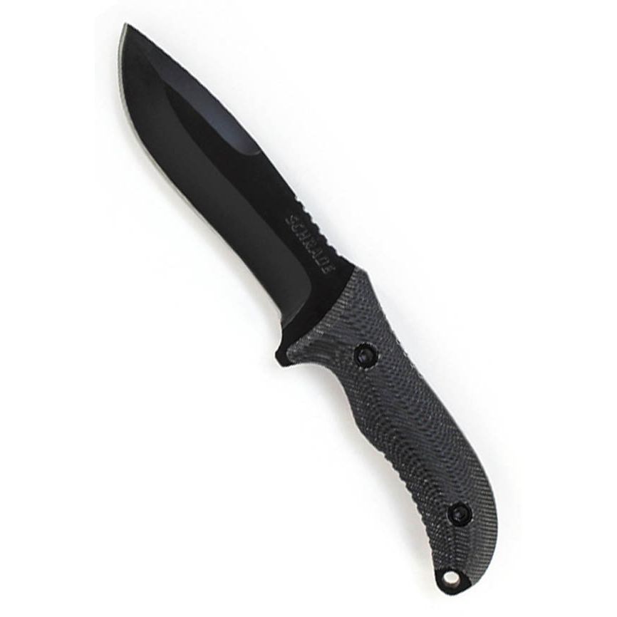 Schrade Black Drop Point Full Tang Micarta Overlay Handle Fixed Blade ...