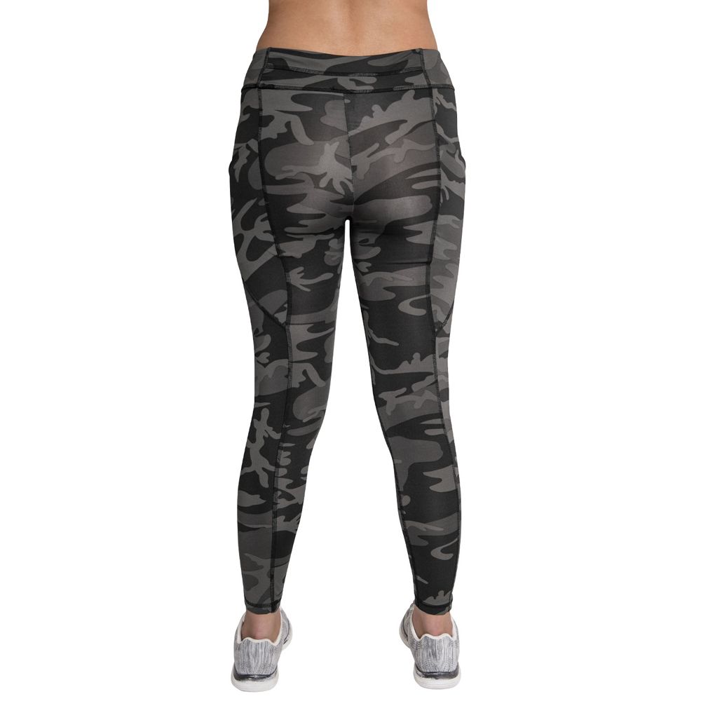 Womens Workout Performance Camo Leggings With Pockets - Black Camo ...